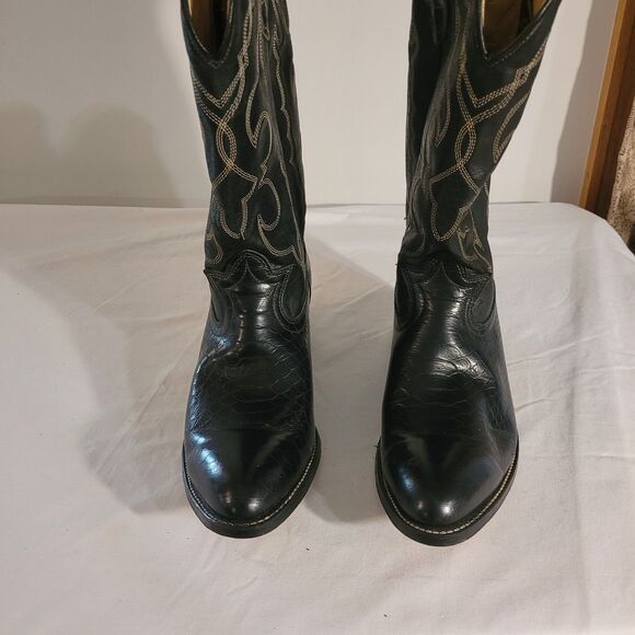 Laredo Western Cowboy Boots Mens Size 10 D Black Lizard Leather USA - Picture 1 of 16